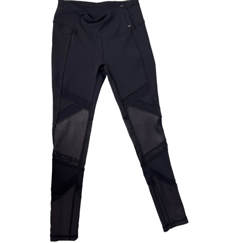 𝅺black Leggings with Cross Mesh Detail